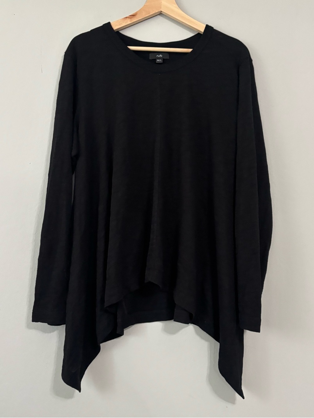 RUTI Black Flowy High Low Pima Cotton Long Sleeve Blouse